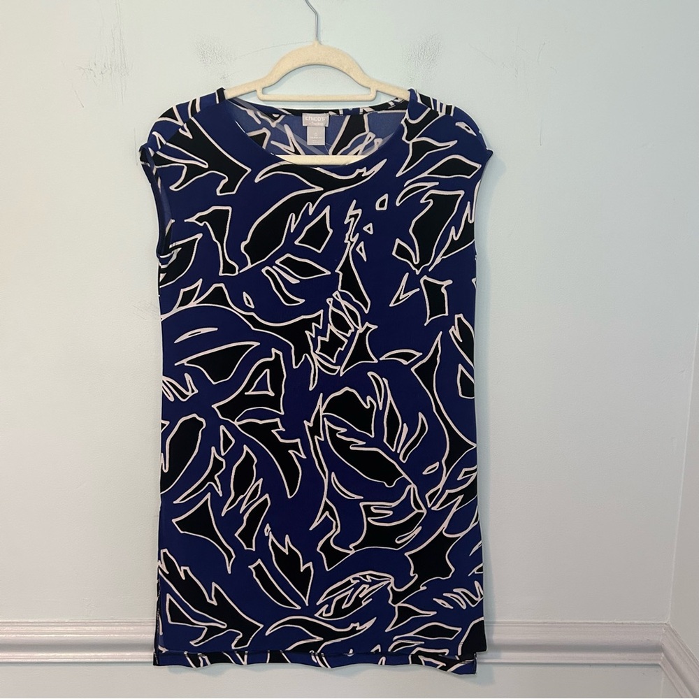NWT Chico’s Travelers Seafaring Blue Cap Sleeve Printed High-Low Tunic Dress